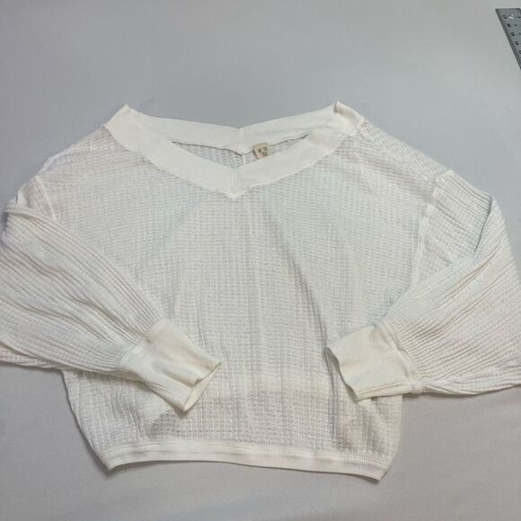 Free People Southside White Waffle Thermal Knit Top Size Small - Picture 1 of 9